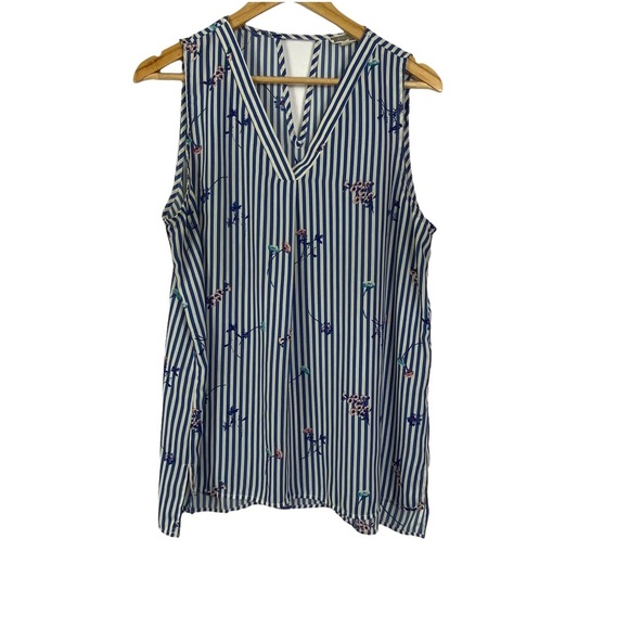 Pleione sleeveless stripe floral causal blouse top blue size Large - Picture 2 of 8